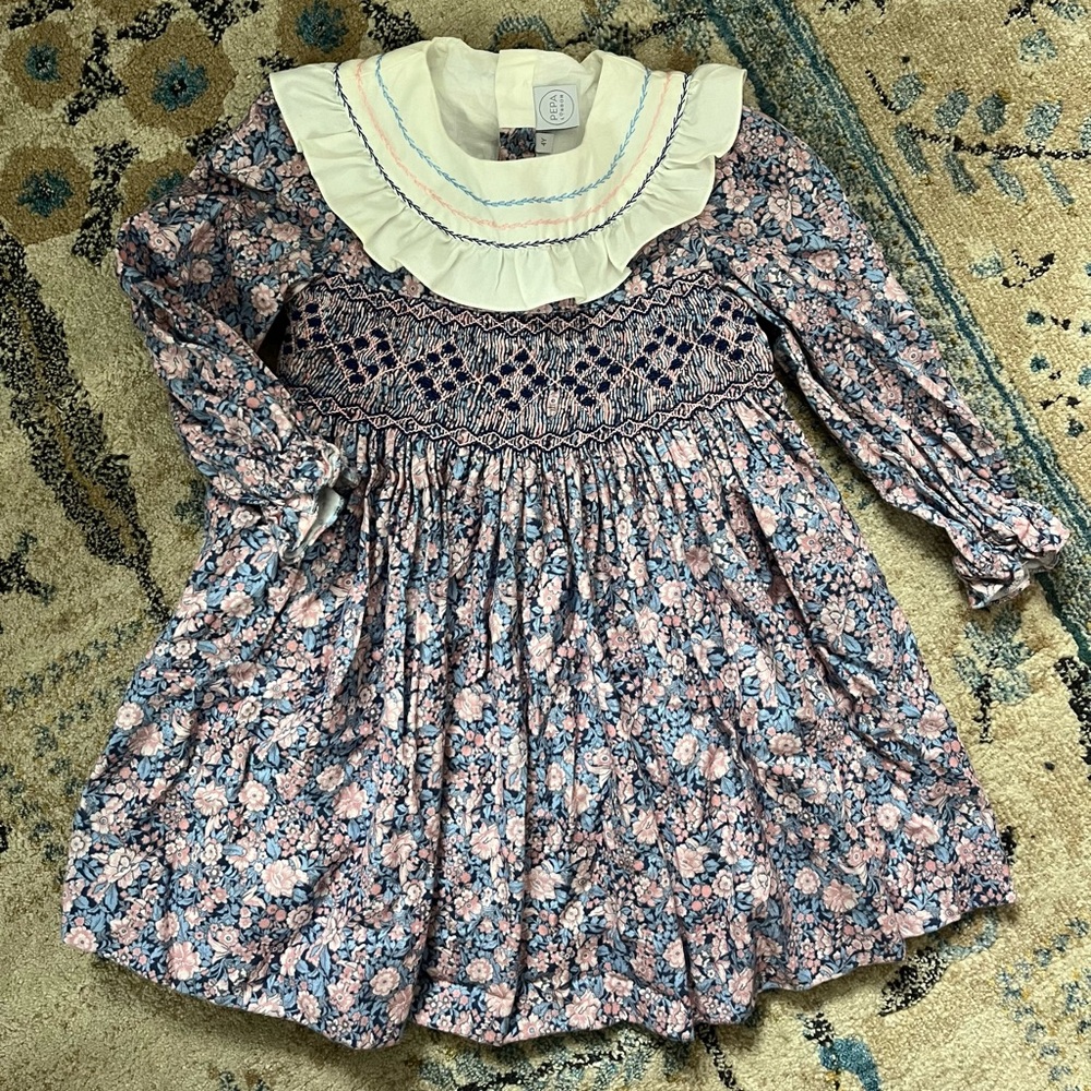 Floral Smocked Kids Formal Dress
